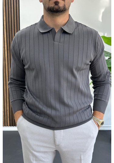 Erkek Açık Yaka Normal Kalıp Kazak Antrasit Edw412 Antrasit