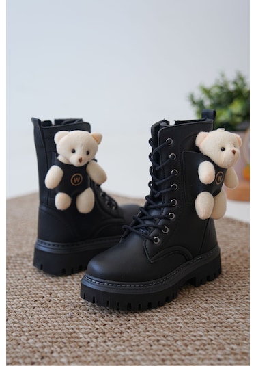 Daxtors D006 Günlük Ortopedik Ayıcıklı Kız Çocuk Botu Siyah