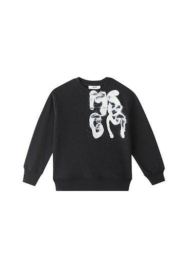 Msgm Çocuk Grafik Logolu Pamuklu Sweatshirt Siyah