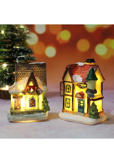 Yifomall Noel Dekorasyonu Açık Resin Mini Ev Led Işıklı Mikro Peyzaj Aksesuar Hediye F Modeli Diğer