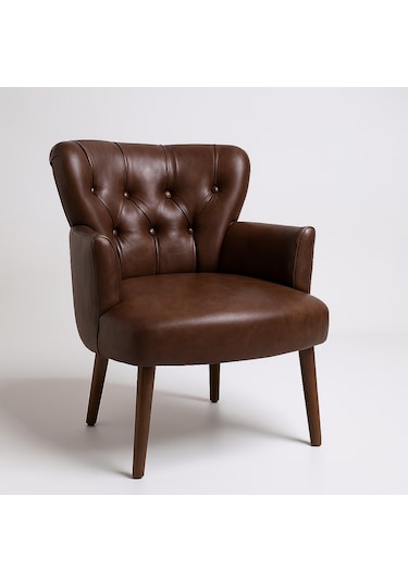 Roma Berjer - Modern Tekli Koltuk - Deri Kumaş - Acı Kahve