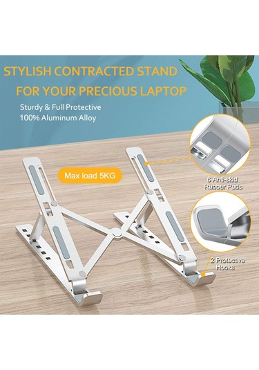 Monyee Alüminyum Notebook Standi Siyah - 6 Seviye Yükseklik Ayarı, Isı Dağıtımı, Taşınabilir Bilgisayar Müstakil Tutucu