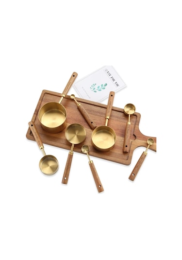 Qerhome Ahşap Saplı Gold Lüks Ölçü Kaşığı Seti 4-4