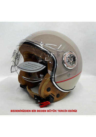 Nero Tk-06 Şefaf Vizörlü Yarım Açık Kask Parlak Bej