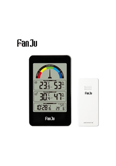 Supermarket1 Fanju Fj3356 Siyah Dijital İç/dış Sıcaklık-nem Ölçer, Duvar Montajlı Hava Durumu Saati, Alarm Ve Trend Göstergeli
