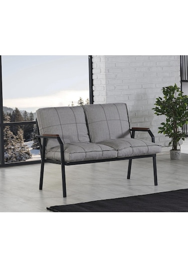 Mygusi Hayal Balkon, Bahçe, Cafe - Metal Kanepe Koltuk Takımı 2+1+1 Sehaplı Açık Gri