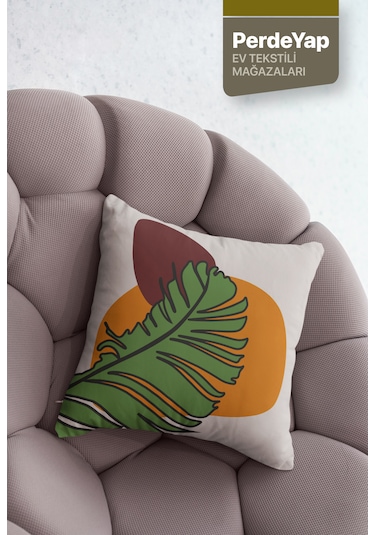 Özel Tasarım Bal Rengi Palmiye Desenli 4lü Kırlent Kılıfı