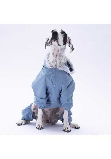 Gri Kürklü Orta Büyük Tulum Yağmurluk Köpek Kıyafeti Köpek Yağmurluğu 18-40 Kg Arası Orta Büyük Irklar