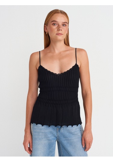 Dilvin 10792 Askılı İnce Dokulu Triko Bluz-siyah Siyah