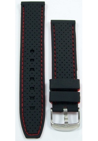 22Mm Kırmızı Dikişli Siyah Kauçuk Silikon Spor Saat Kordonu Kayış