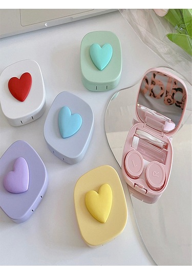 Lionsa Lens Saklama Kutu ve Aynalı Kalpli Takma Aparatı Seti Pembe