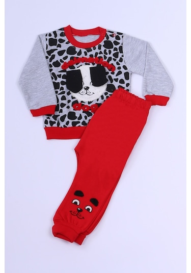 Erkek Çocuk Eşofman Takımı Kabartma Baskılı B83 Kırmızı