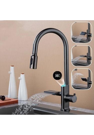 Mutfak Eviye Bataryası Dijital Sıcaklık Sensörlü Duş Şelale Spiralli Yeni