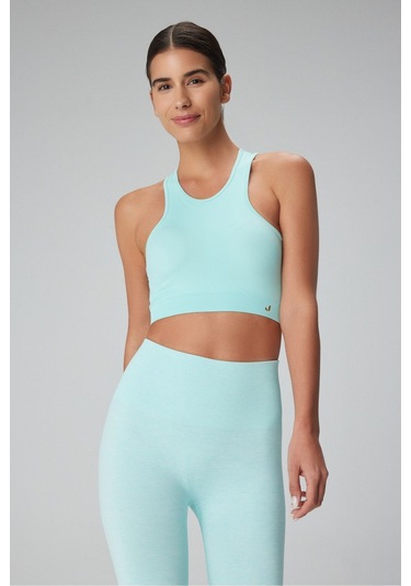 Jerf Palmi Kendinden Desenli Yuvarlak Yaka Kaplı Bra Turkuaz