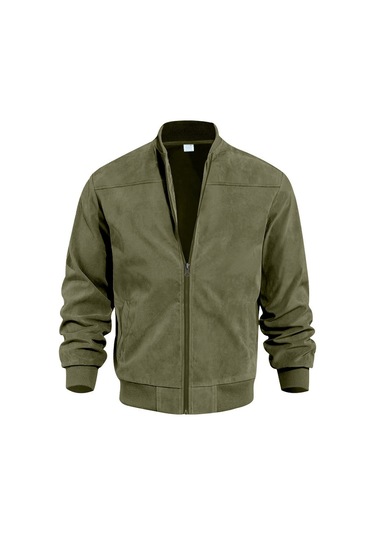 Edwardest Erkek Süet Bomber Fermuarlı Hırka Ceket Yeşil