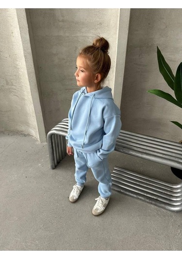 Üç İplik Kapüşonlu Şardonlu Takım Krem - Yeşil