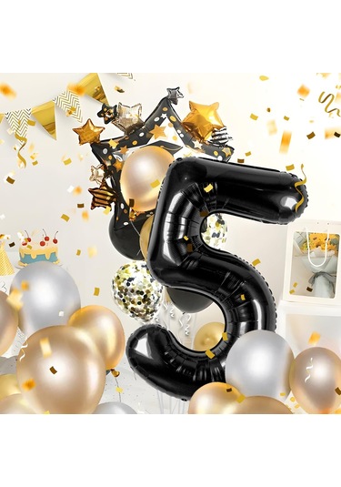 5 Yaş Siyah Folyo Balon 34 Inc 76 Cm Tüm Yaşlar