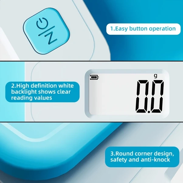 Willowhaven Mavi Elektronik Terazi, Renkli Tasarım, Lcd Ekran, 7 Birim Çevirme, 3kg Kapasite Mavi