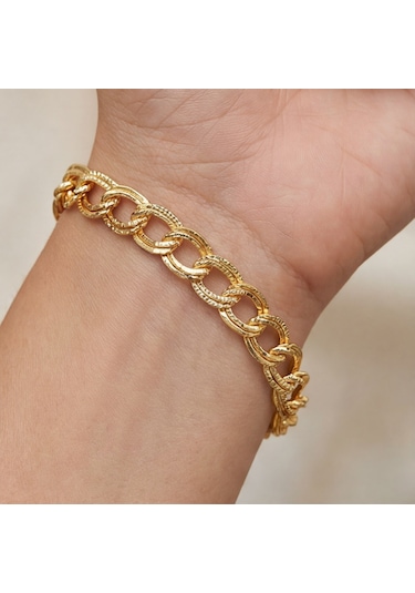 22 Ayar Altın Kaplama Samanyolu Zincir Unisex Bileklik Altın