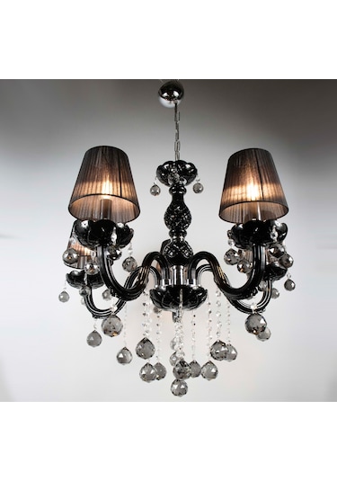 Avize Siyah Salon Oturma Misafir Yatak Odası 5 Li Cam Kol 10'lu Siyah