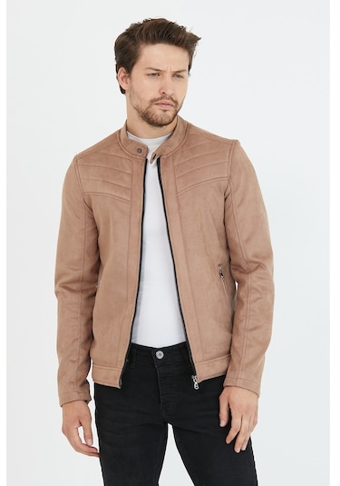 Erkek Vizyon Dar Kesim Süet Ceket Mont- Vizon