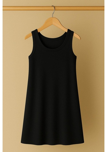 Modal Kumaş Rahat Kalıp Basic Günlük Elbise Siyah