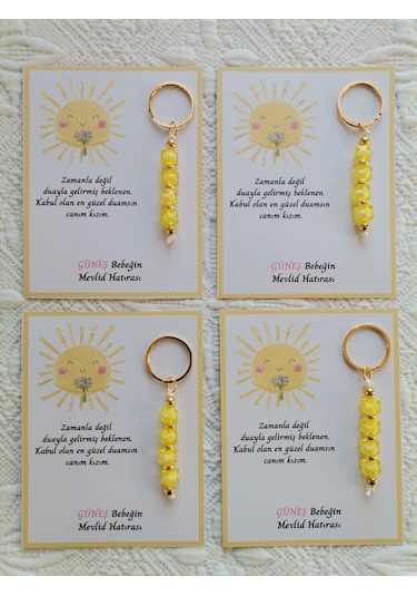 24 Adet Özel Tasarım Güneş Ve Sarı Anahtarlık Hastane Yeni Doğan 40 Mevlidi Dağıtmalık Hediyelik