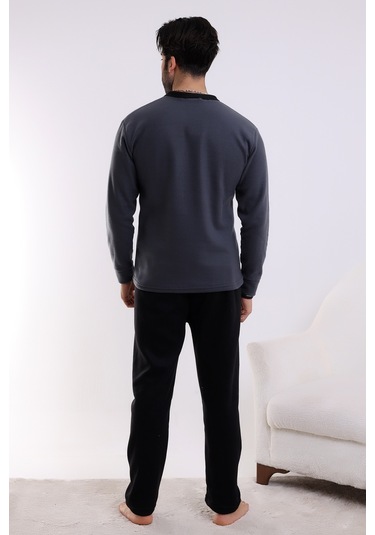 Falkon 7202 Polar Kışlık Erkek Ev Pijama Takımı Uyku Takımı Gri