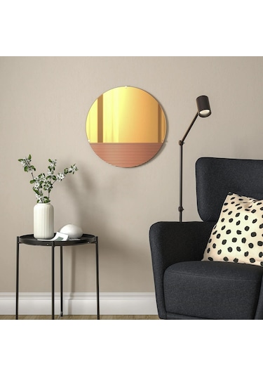 Yuvarlak Ayna Skogsgransen Bakır Rengi, 50 Cm Meridyendukkan Sade Modern Tasarım Bakır