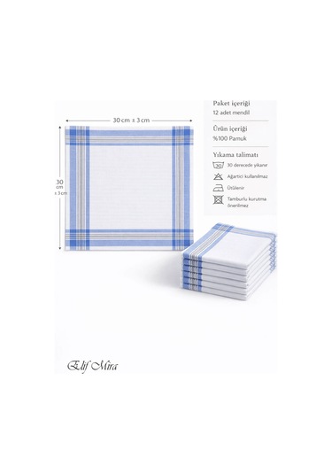 Hepsine Rakip 12 Li Erkek Cep Yaka Mendil Seti Pamuklu 30x30 Cm Mirşah Mavi