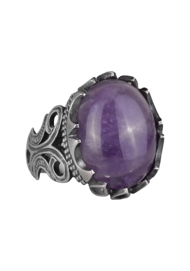 925 Ayar Katı Gümüş Erkek Yüzük - Doğal Taş Seçenekleri İle El Yapımı Tasarım Ametist Gümüş