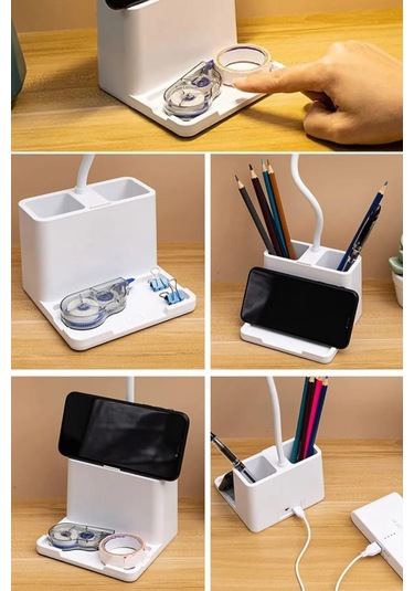 Şarjlı Masa Lambası - 3 Renk Dokunmatik Telefon Stantlı 460 Lümen Usb Şarjlı Göz Yormayan Işık Beyaz