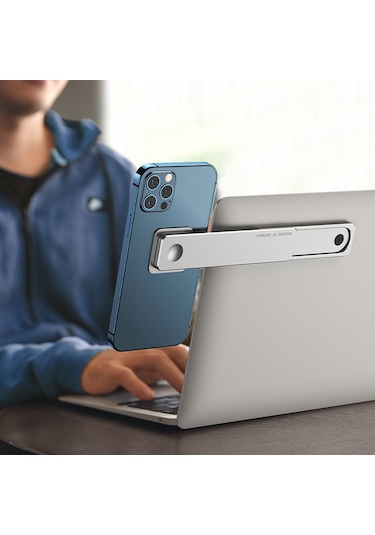 Hangfox Gri Aluminyum Manyetik Telefon Tutucu - Bilgisayar Ekran Yanı Montajlı, Boyun Ağrısı Azaltıcı, Ergonomik Ve Uzay Tasarruflu