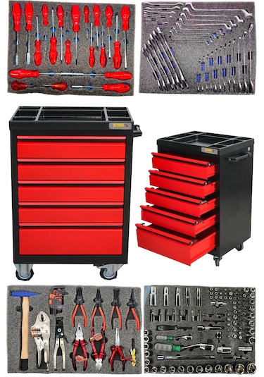 Staxx Xl 5 Çekmeceli İçi Dolu Alet Dolabı Seti 185 Parça Atölye S