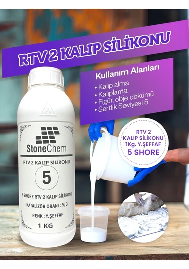 Yüksek Kalite 1. Sınıf Rtv 2 Kalıp Silikonu 1 Kg Yarı Şeffaf 5 Shore 1