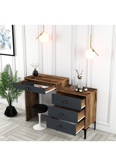 Lizbon Makyaj Masası - Ceviz / Antrasit