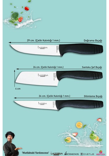 Eco Serisi Mutfak Bıçak Seti Et Ekmek Sebze Şef Bıçağı 3 Lü Set Siyah