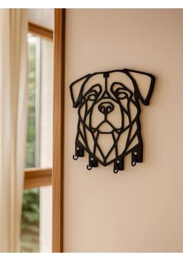 Geometrik Köpek Figürlü Duvar Tipi Anahtarlık Askılığı Siyah - Beyaz