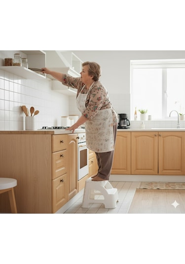 135 Kg Taşıma Kapasiteli Basamaklı Tabure Beyaz