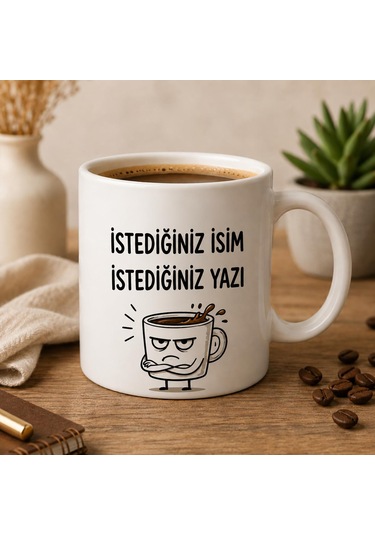 Kişiye Özel Tasarım Baskılı Kahve Kupa-bardağı Bej - Beyaz