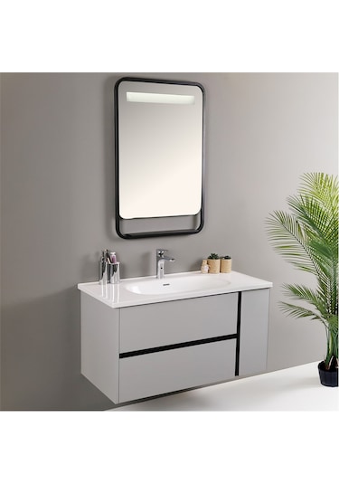 Kobos Linear 100 Cm Banyo Dolabı Seti Light Grey Gri