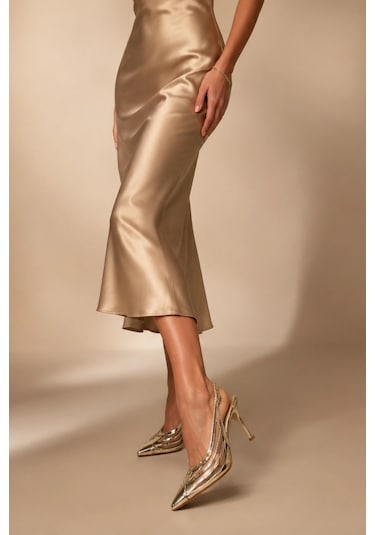 Sovenso Milas Suni Deri Sivri Burunlu Gold Stiletto