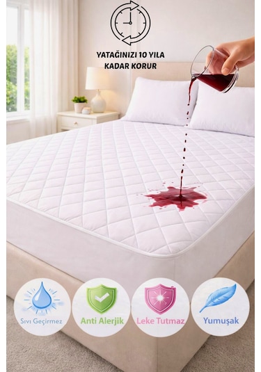Formeya Adelya Mikrofiber Kapitone Fitted Sıvı Geçirmez Alez Beyaz