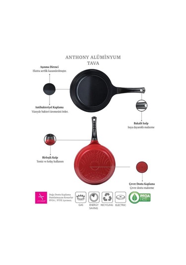 PRİMANOVA ANTHONY ALÜMİNYUM KIZARTMA TAVASI 28CM KIRMIZI