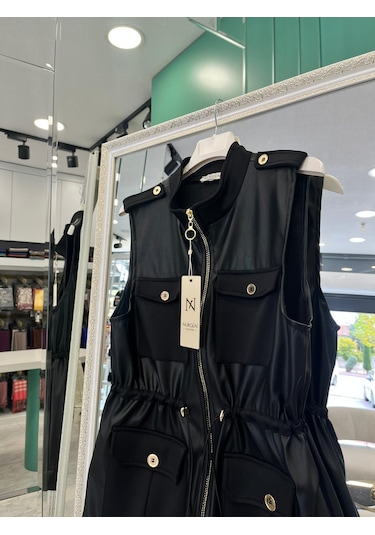 Nurgün Deri Yelek Cep Detaylı - Siyah - 1 Siyah