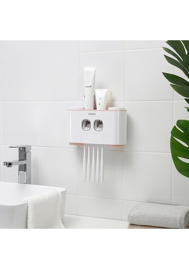 Novahub 5 Yuvalı 4 Bardaklı 2 Diş Macunlu Duvar Askısı, Yapışkanlı Beyaz Pratik Organizatör Mutfak Banyo Organizasyonu İçin İdeal Beyaz