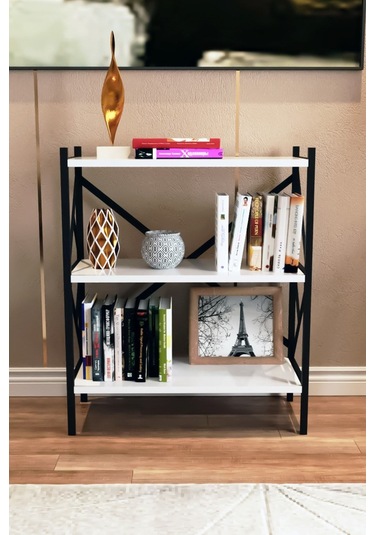 Morpanya Metal Kitaplık 3 Raflı Dekoratif Kitaplık Dosya Kitap Rafı Ofis