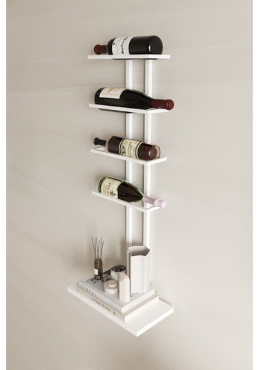 Aju Şaraplık Ve Kadeh Rafı Duvara Monte Şarap Mahseni Modern Duvar Alkol Rafı Metal Ve Ahşap Tasarım Beyaz