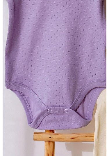 Lilabio %100 Organik Pamuk 3'lü Jakarlı Atlet Bebek Body Seti Lila Çok Renkli