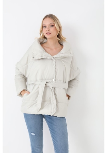 Kadın Taş İçi Dolgulu Astarlı Su Geçirmez Rüzgara Dayanıklı Oversize Bomber Mont Kaban Parka Taş